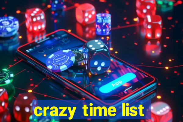 crazy time list